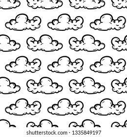 Beautiful hand drawn fashion seamless pattern cloud icon. Hand drawn black sketch. Sign / symbol / doodle. Isolated on white background. Flat design. Vector illustration.