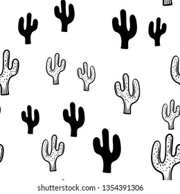 Beautiful hand drawn fashion seamless pattern cactus icon. Hand drawn black sketch. Sign / symbol / doodle. Isolated on white background. Flat design. Vector illustration.