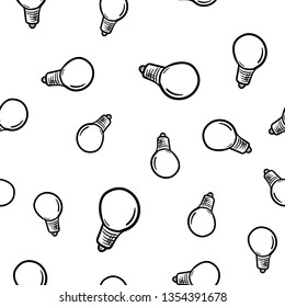 Beautiful hand drawn fashion seamless pattern bulb icon. Hand drawn black sketch. Sign / symbol / doodle. Isolated on white background. Flat design. Vector illustration.