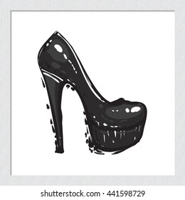 Beautiful hand drawn fashion vector illustration: high heel shoes. Trend graphic glamour fashion sketch in vogue style. Isolated vector art element on white background.