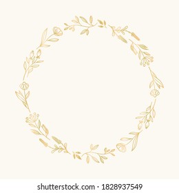 Beautiful hand drawn floral, botanical gold wreath vector