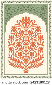 Beautiful hand drawn floral bunch. Digital textile motif border for embroidery motif.