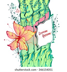Beautiful hand drawn floral frame. Bright vector illustration. Ideal for design of cards or invitations.