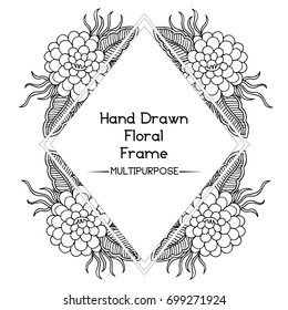 Beautiful Hand Drawn Floral Henna Design Frame Black and White