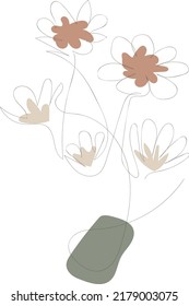 Beautiful hand drawn floral leaves and flowers one line art