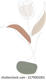 Beautiful hand drawn floral leaves and flowers one line art