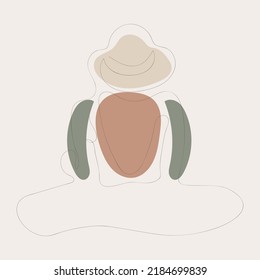 Beautiful hand drawn floral leaves and face one line art on white illustration