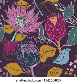 Beautiful Hand Drawn Floral Pattern - Luscious Protea Vector Flowers