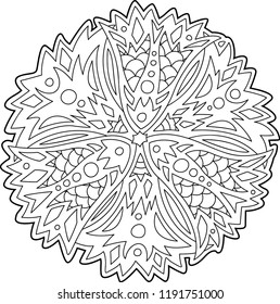 Beautiful hand drawn floral round pattern for coloring book on white background