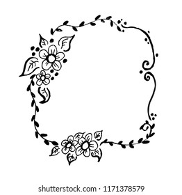 Beautiful hand drawn floral rustic wreath vector