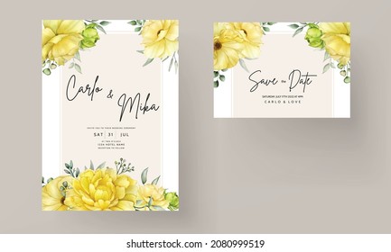 Beautiful hand drawn floral watercolor wedding invitation card set