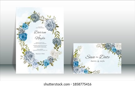 Beautiful hand drawn floral wedding invitation template design