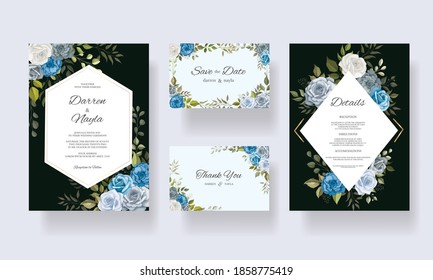 Beautiful hand drawn floral wedding invitation template design