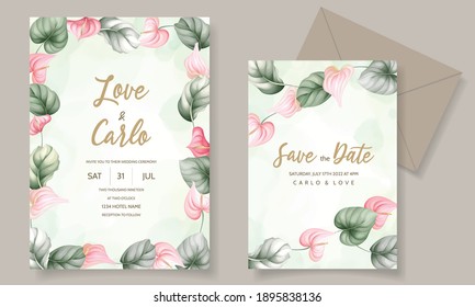 Beautiful hand drawn floral wedding invitation card