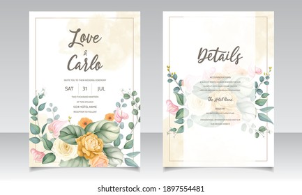 Beautiful hand drawn floral wedding invitation card template