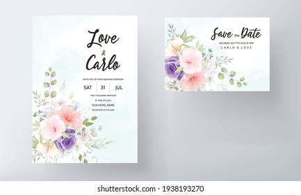 Beautiful hand drawn floral wedding invitation card