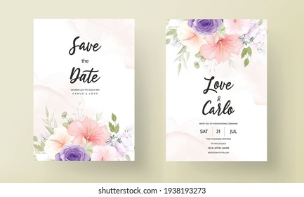 Beautiful hand drawn floral wedding invitation card