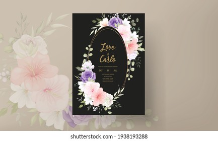 Beautiful hand drawn floral wedding invitation card