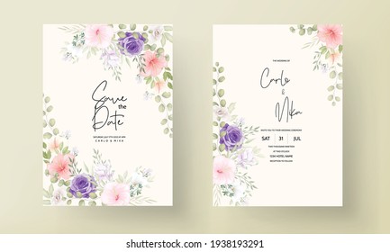 Beautiful hand drawn floral wedding invitation card