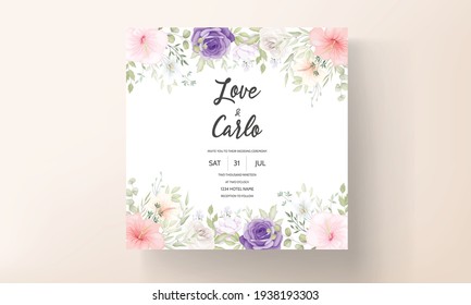 Beautiful hand drawn floral wedding invitation card