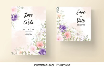 Beautiful hand drawn floral wedding invitation card
