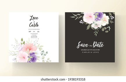 Beautiful hand drawn floral wedding invitation card