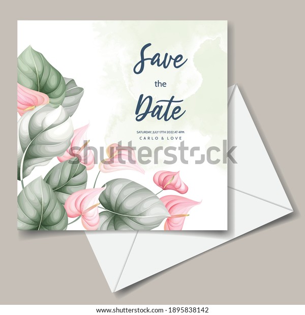 Beautiful hand\
drawn floral wedding invitation\
card
