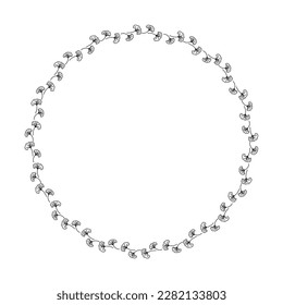 Beautiful hand drawn floral wreath. Frame template. Round frame elements. 