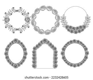 Beautiful hand drawn flower frame of wreath design with elegant floral and leaves for the print template