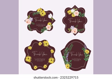 beautiful hand drawn flower and leaves label collection