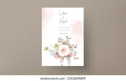 beautiful hand drawn flower and leaves wedding invitation