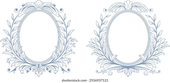 Beautiful hand drawn flowers crests Vector illustration. Floral wedding Monogram Logo Crest.