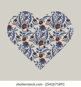 Beautiful hand drawn flowers in heart. Great for Valentines's day, Wedding and birthday design.
