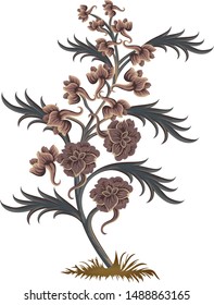beautiful hand drawn flowers with leaves on white background