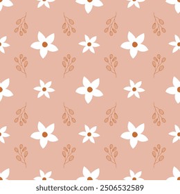 Beautiful hand drawn flowers seamless pattern vector. Abstract floral pattern design.