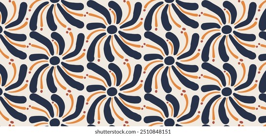Beautiful hand drawn flowers seamless pattern. Pastel boho background in minimalist. Suit for presentation, backgrounds, wallpapers, textile, and fashion.