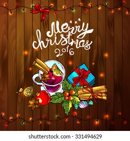 Beautiful hand drawn food illustration christmas stuff top view