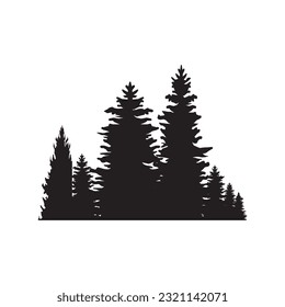 Beautiful hand drawn forest fir trees silhouettes, coniferous spruce horizontal background pattern, Black evergreen woods vector illustration