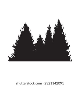 Beautiful hand drawn forest fir trees silhouettes, coniferous spruce horizontal background pattern, Black evergreen woods vector illustration