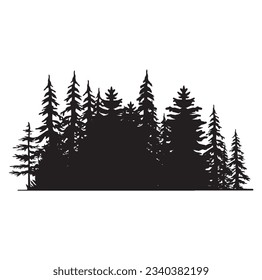 Beautiful hand drawn forest fir trees silhouettes, coniferous spruce horizontal background pattern, Black evergreen woods vector illustration