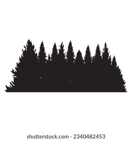 Beautiful hand drawn forest fir trees silhouettes, coniferous spruce horizontal background pattern, Black evergreen woods vector illustration