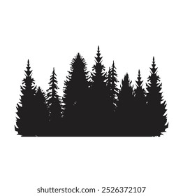 Beautiful hand drawn forest fir trees silhouettes, coniferous spruce horizontal background pattern, Black evergreen woods vector illustration