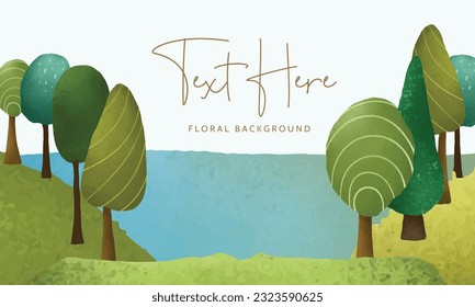beautiful hand drawn greenery scenery and tree background