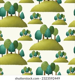 beautiful hand drawn greenery scenery and tree  pattern