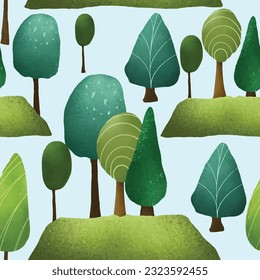 beautiful hand drawn greenery scenery and tree  pattern