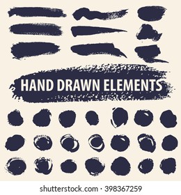 Beautiful hand drawn grunge design elements. Vector illustration. Brush smear stain texture