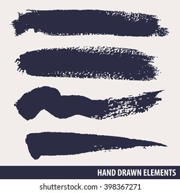 Beautiful hand drawn grunge design elements. Vector illustration. Brush smear stain texture