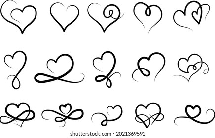 Beautiful Hand Drawn Heart Lines, Single Line Heart Shapes, Love Shapes, Change Color, Gradient, Lovely, Valentines Day Banner Decoration Hearts, Line Hearts