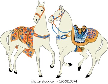 Beautiful hand drawn horses on white background