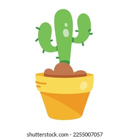 A beautiful hand drawn icon of cactus pot 